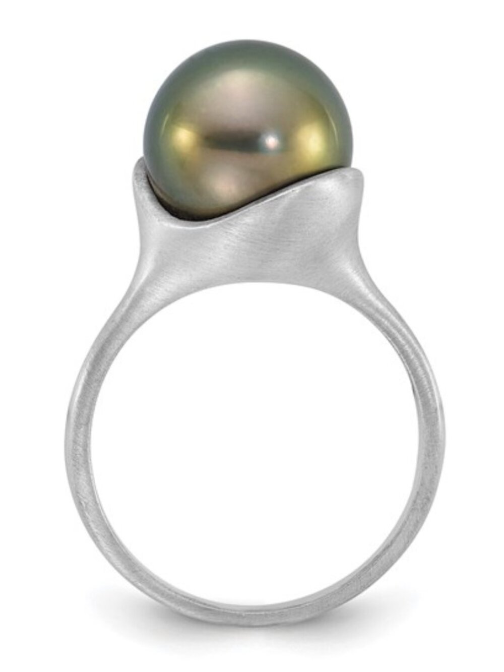 Modern Elegance: 14K White Gold Brushed Black Tahitian Pearl Ring